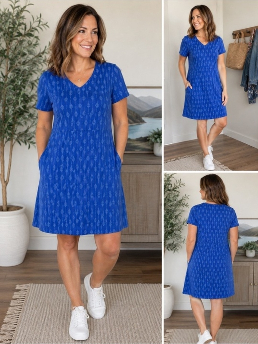 Duluth Trading Co. Blue Patterned Short Sleeve Dress – Medium